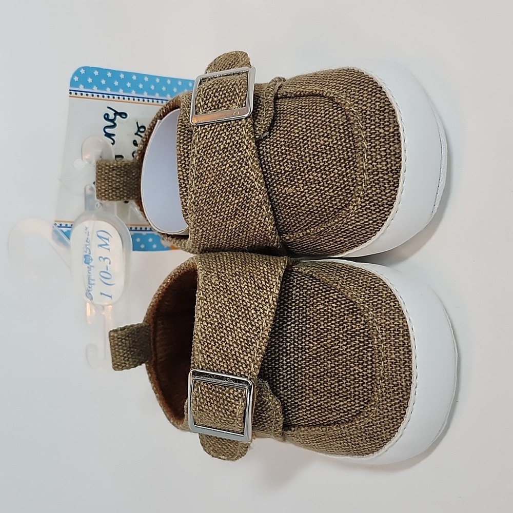 Newborn 0-3 Brown & White Little Buckles Shoes CCilu Stepping Stone